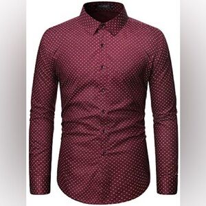 WULFUL Men's Casual Long Sleeve Dress Shirt Cotton Business Button Down Wine Red